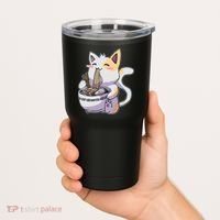 Anime Cat Eating Ramen Tumbler thumb 2