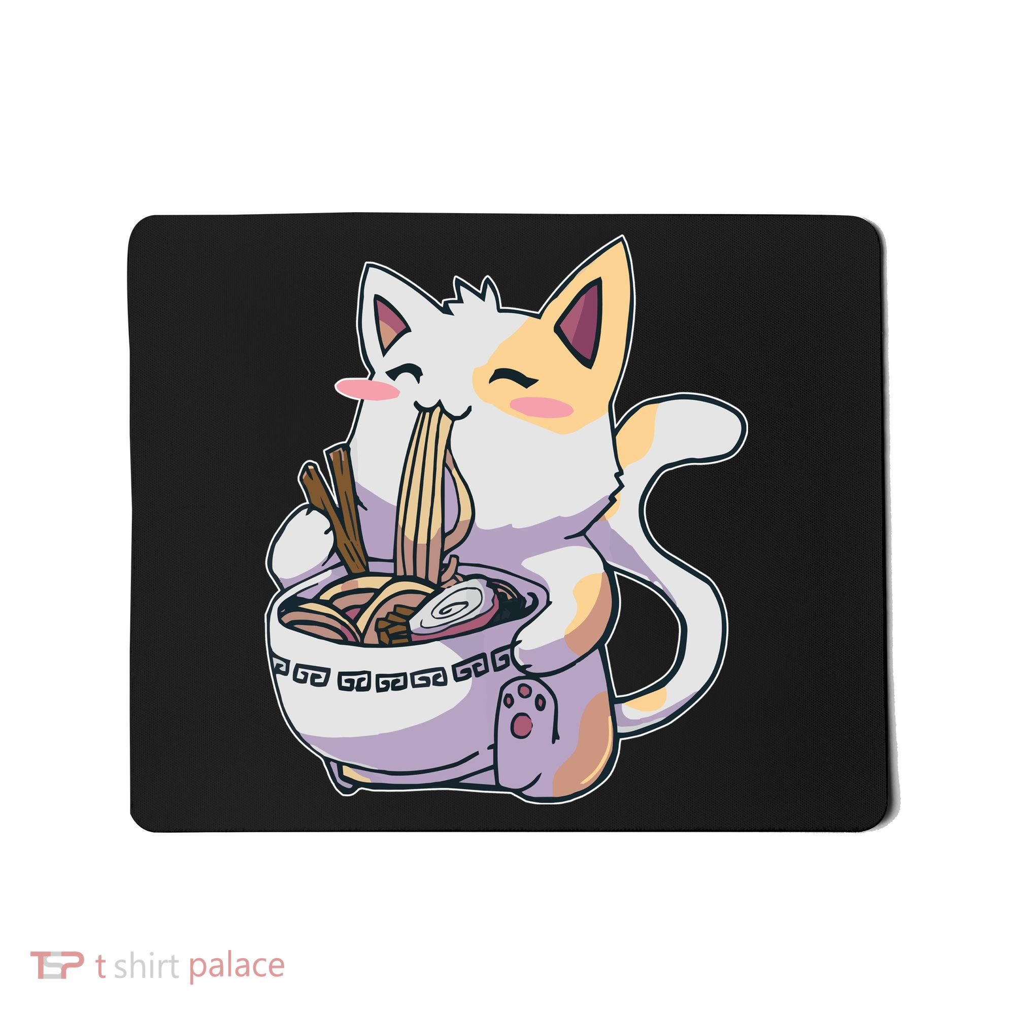 Anime Cat Eating Ramen Mousepad