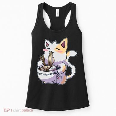 Anime Cat Eating Ramen Women's Tank Top