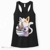 Anime Cat Eating Ramen Women's Tank Top thumb 0