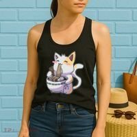 Anime Cat Eating Ramen Women's Tank Top thumb 2