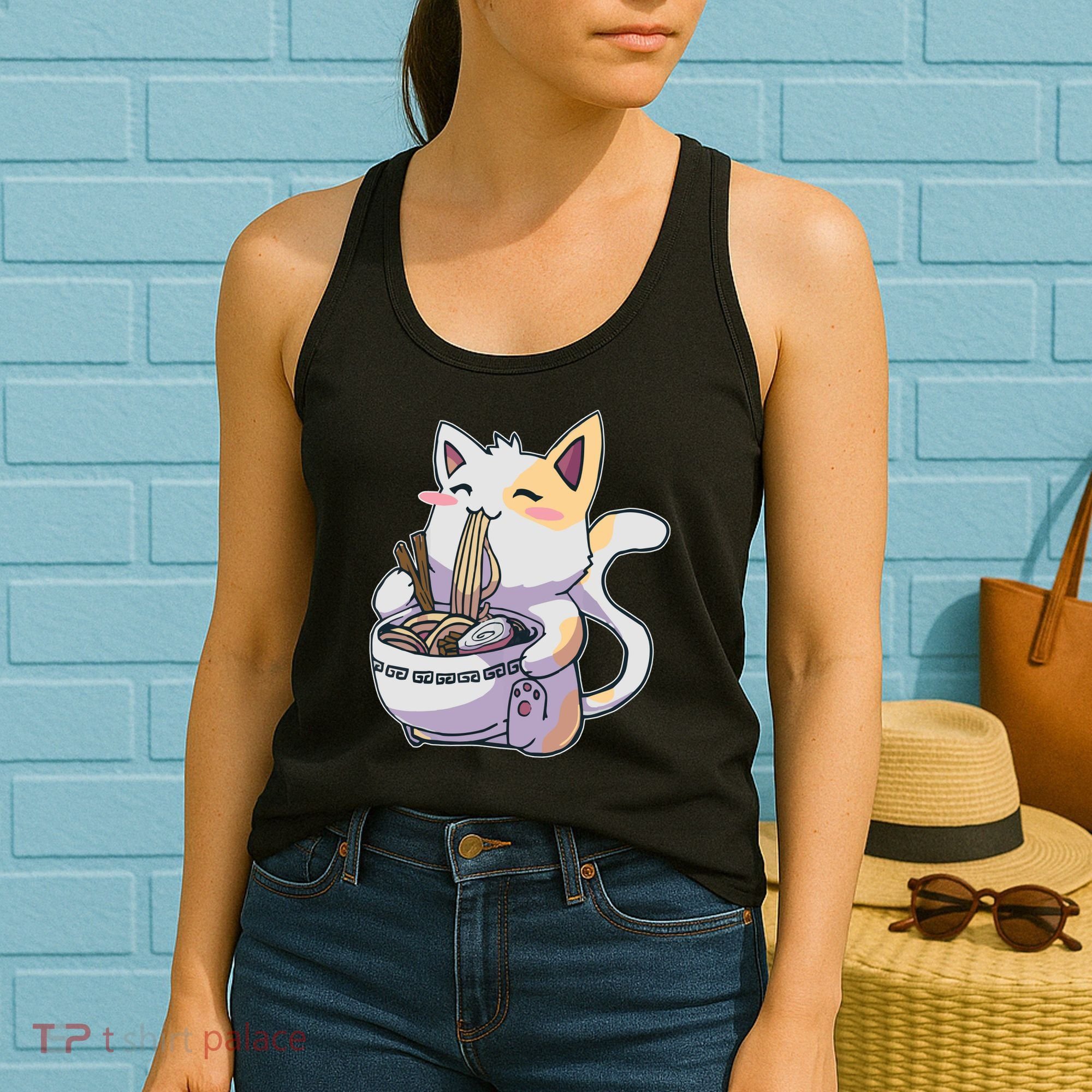 Anime Cat Eating Ramen Women's Tank Top