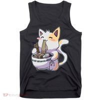 Anime Cat Eating Ramen Tank Top thumb 0