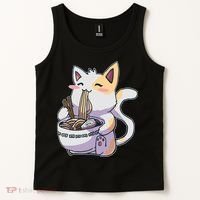Anime Cat Eating Ramen Tank Top thumb 2