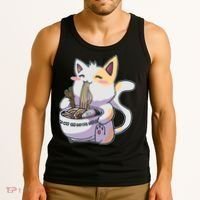Anime Cat Eating Ramen Tank Top thumb 3
