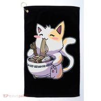 Anime Cat Eating Ramen Golf Towel thumb 0