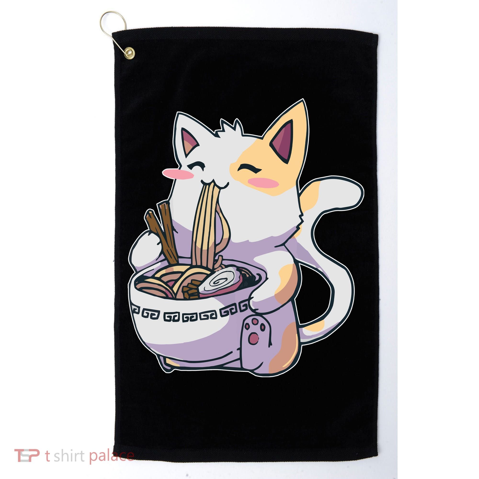 Anime Cat Eating Ramen Golf Towel