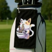 Anime Cat Eating Ramen Golf Towel thumb 2