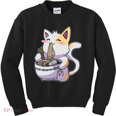 Anime Cat Eating Ramen Kids Sweatshirt