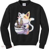 Anime Cat Eating Ramen Kids Sweatshirt thumb 0