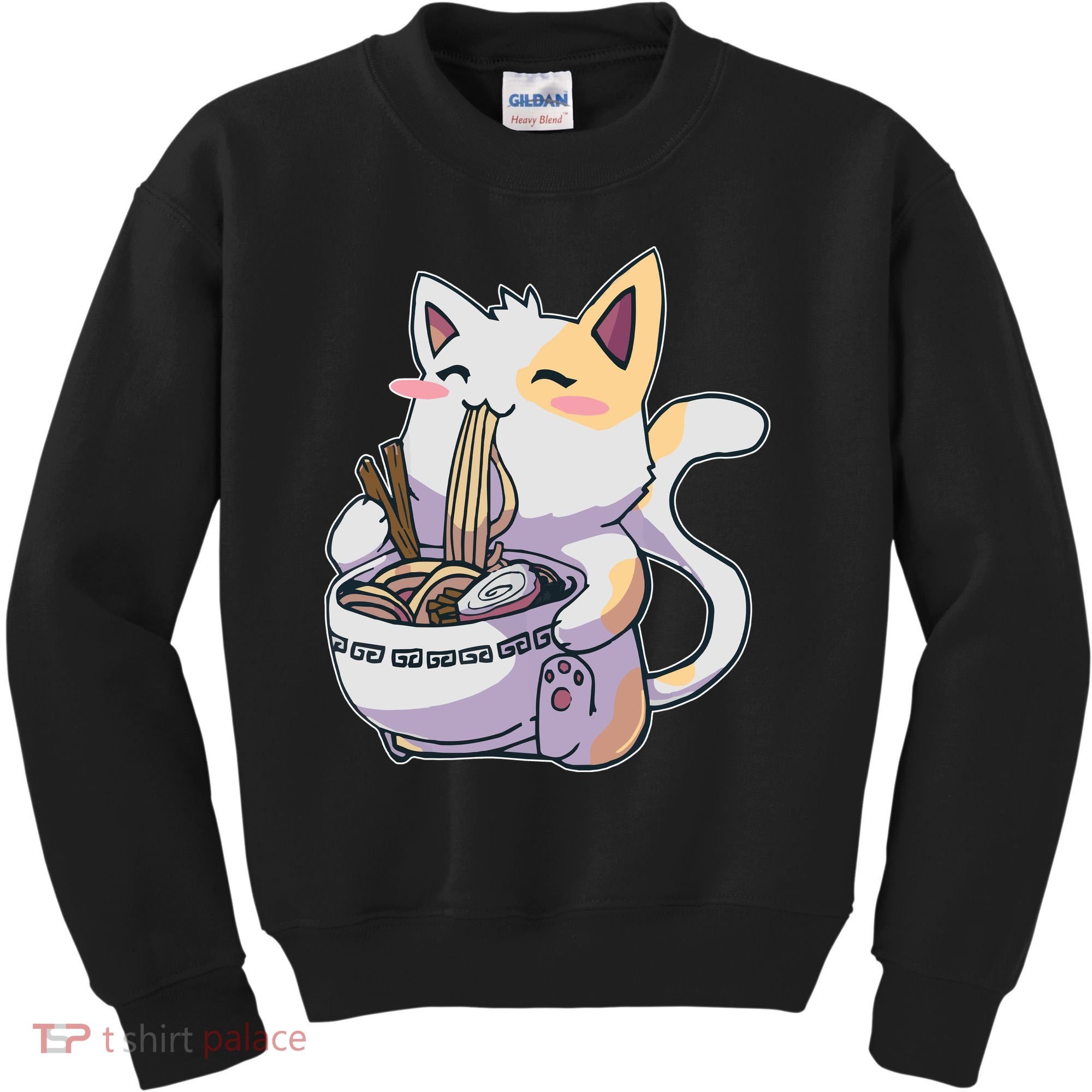 Anime Cat Eating Ramen Kids Sweatshirt