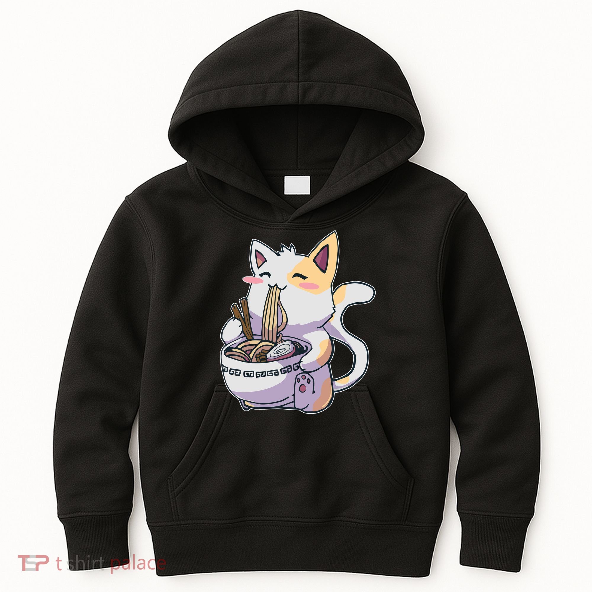 Anime Cat Eating Ramen Kids Hoodie