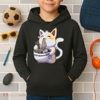 Anime Cat Eating Ramen Kids Hoodie thumb 2