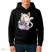 Anime Cat Eating Ramen Kids Hoodie thumb 4