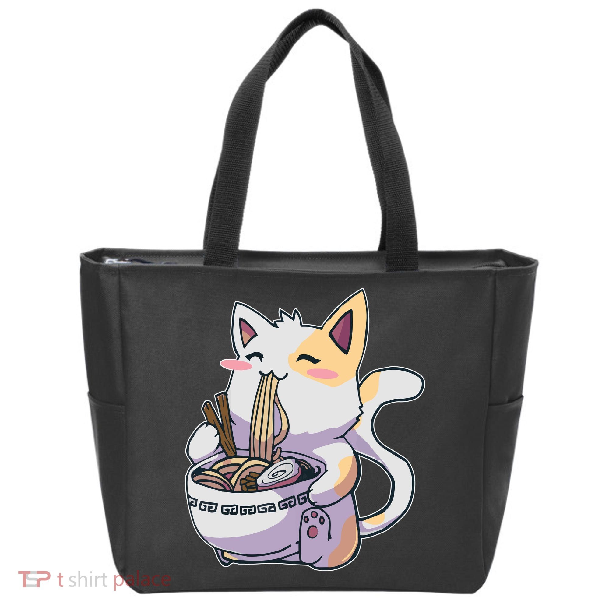 Anime Cat Eating Ramen Tote Bag
