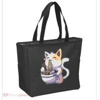 Anime Cat Eating Ramen Tote Bag thumb 2