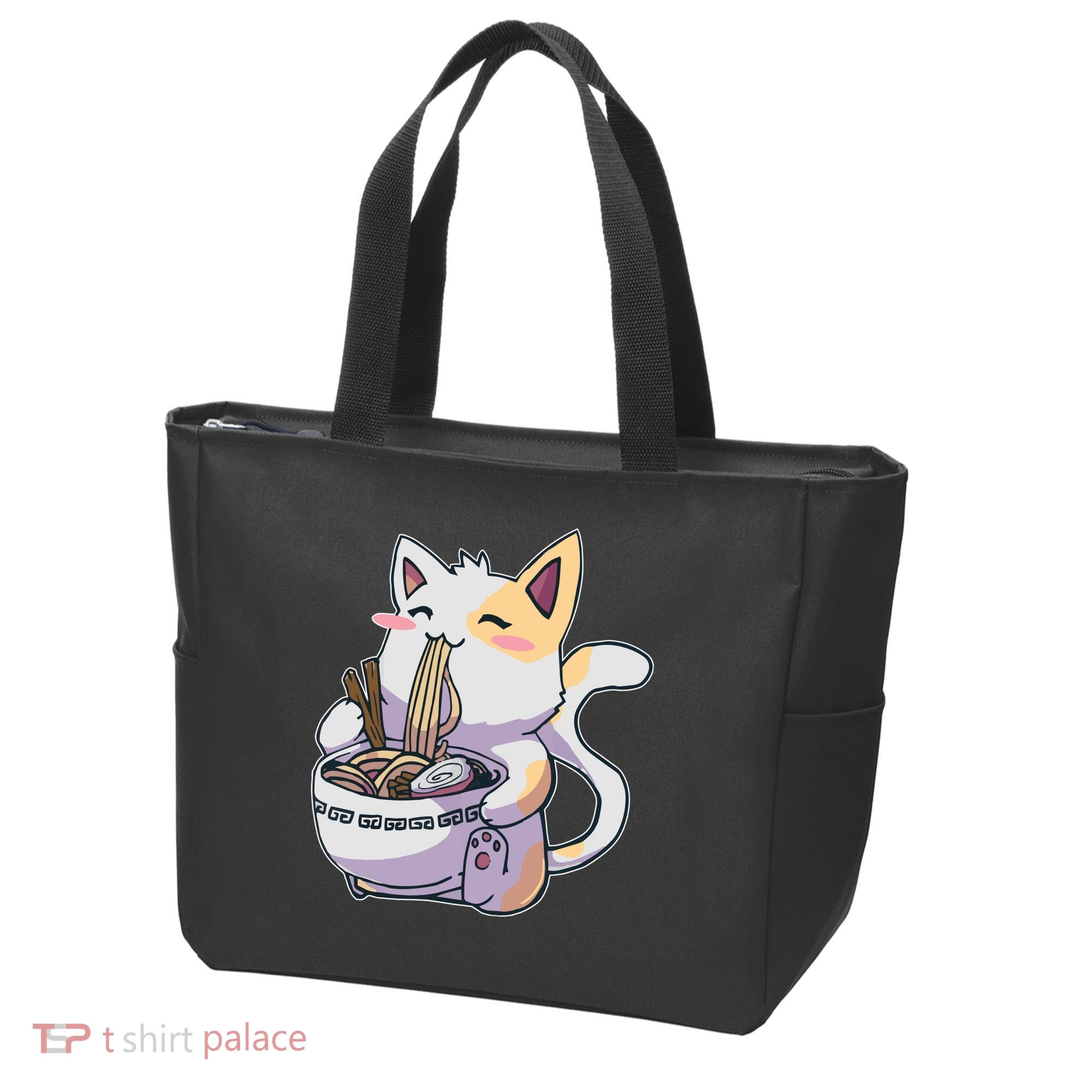 Anime Cat Eating Ramen Tote Bag