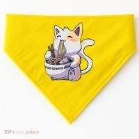Anime Cat Eating Ramen USA-Made Doggie Bandana thumb 0