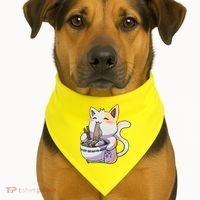 Anime Cat Eating Ramen USA-Made Doggie Bandana thumb 1