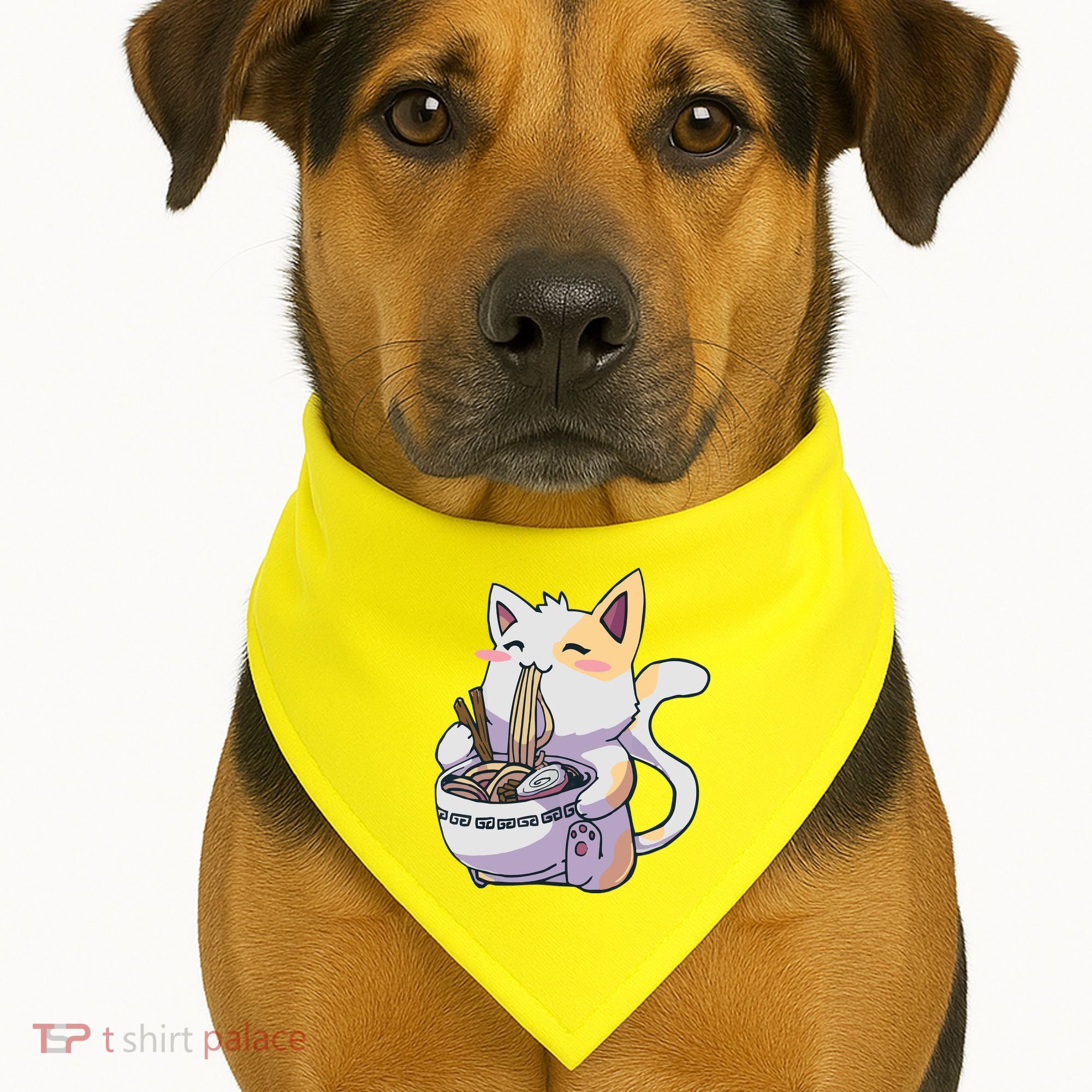 Anime Cat Eating Ramen USA-Made Doggie Bandana