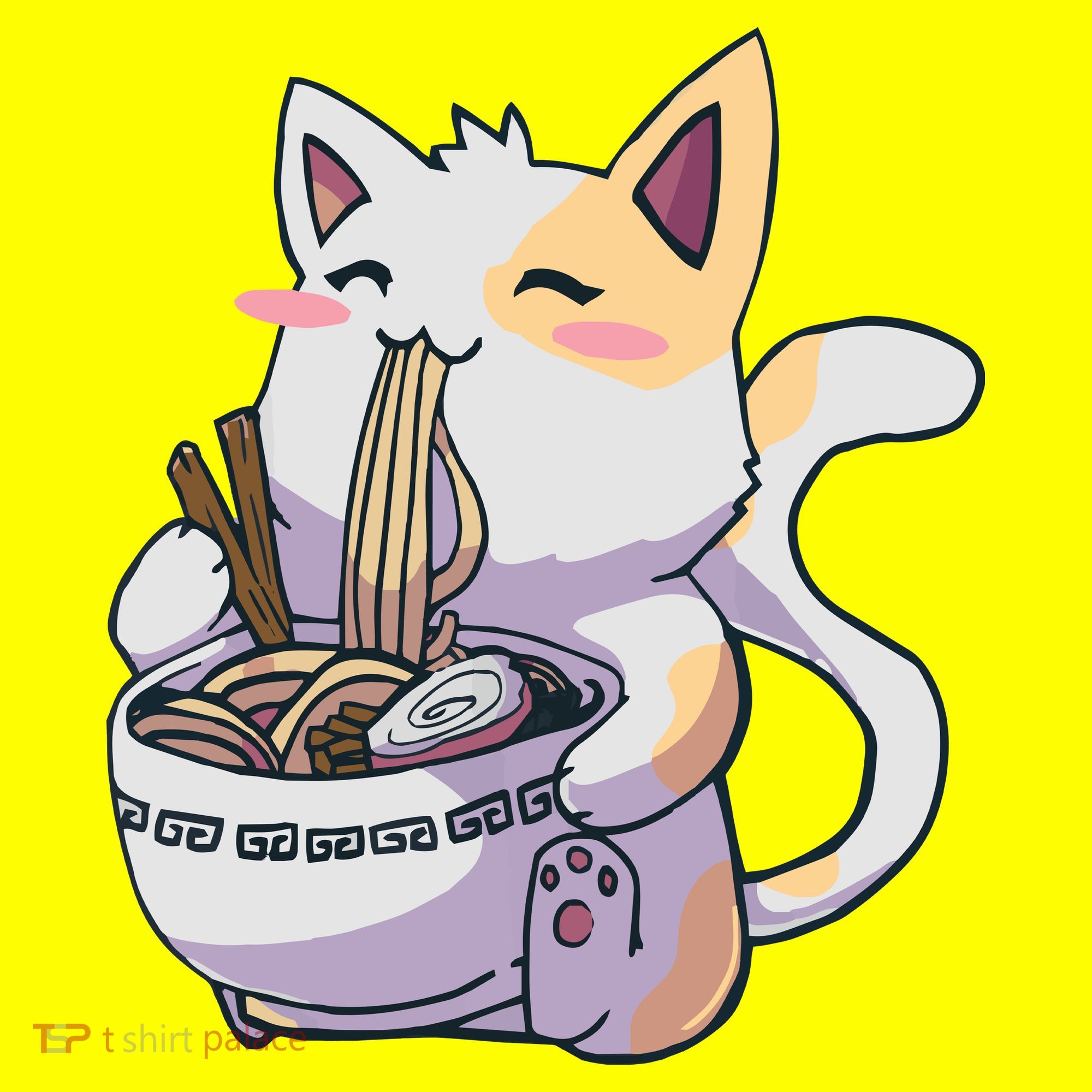 Anime Cat Eating Ramen USA-Made Doggie Bandana