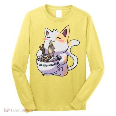 Anime Cat Eating Ramen Long Sleeve Shirt