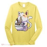 Anime Cat Eating Ramen Long Sleeve Shirt thumb 0