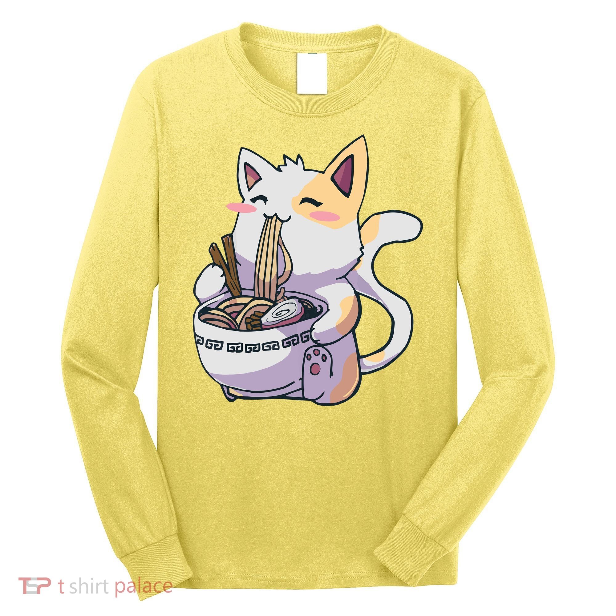 Anime Cat Eating Ramen Long Sleeve Shirt