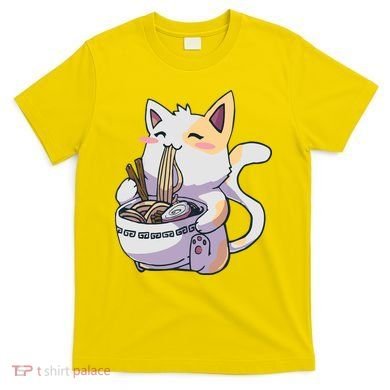 Anime Cat Eating Ramen T-Shirt