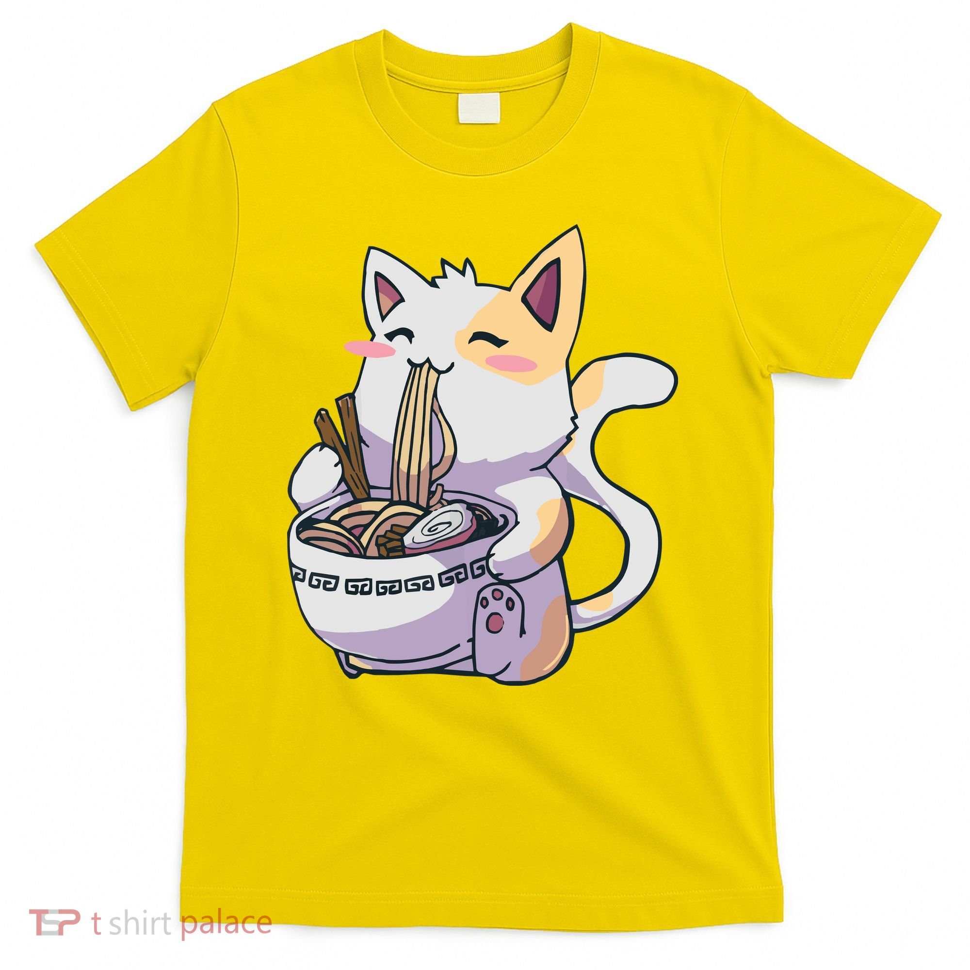 Anime Cat Eating Ramen T-Shirt