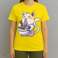 Anime Cat Eating Ramen T-Shirt thumb 4