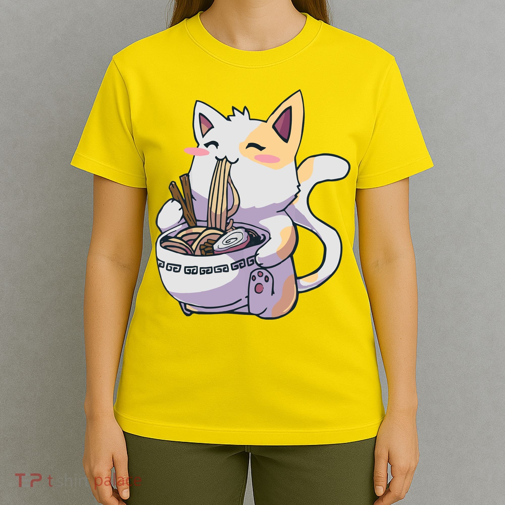 Anime Cat Eating Ramen T-Shirt