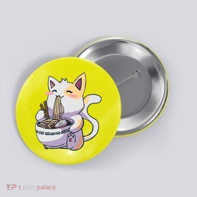 Anime Cat Eating Ramen Button