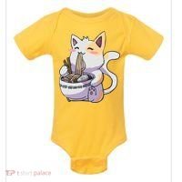 Anime Cat Eating Ramen Baby Bodysuit thumb 0