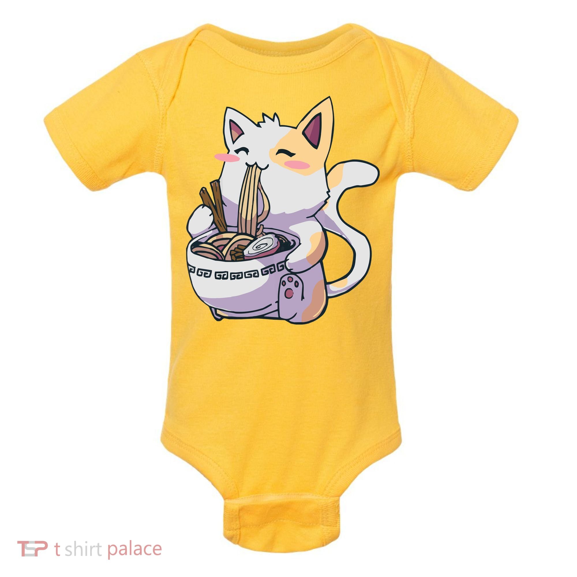 Anime Cat Eating Ramen Baby Bodysuit