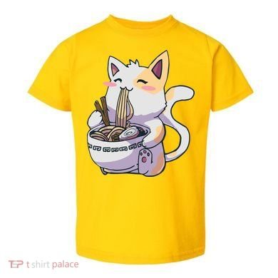 Anime Cat Eating Ramen Toddler T-Shirt