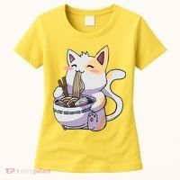 Anime Cat Eating Ramen Women's T-Shirt thumb 0