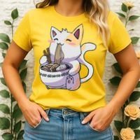 Anime Cat Eating Ramen Women's T-Shirt thumb 2