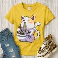 Anime Cat Eating Ramen Women's T-Shirt thumb 3