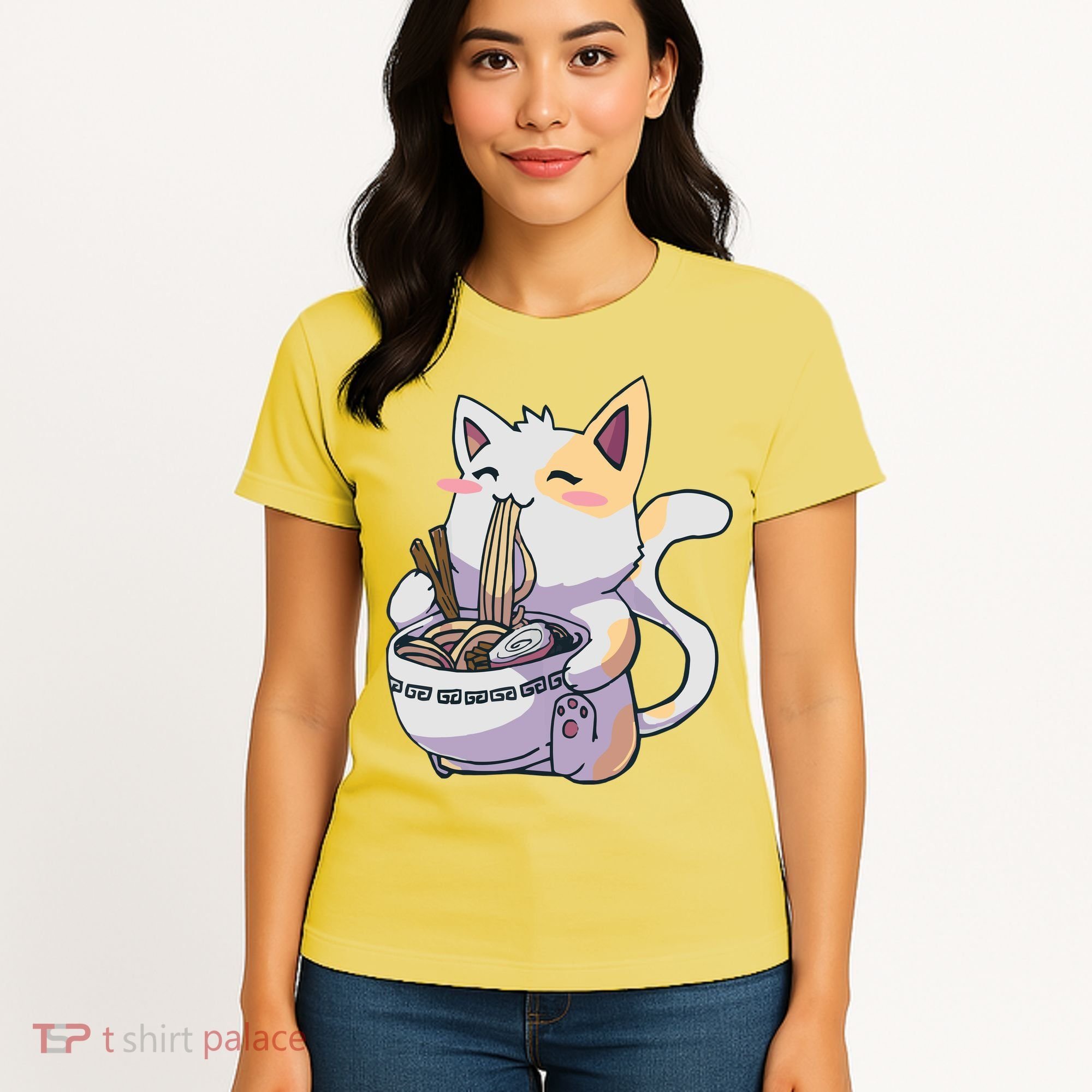 Anime Cat Eating Ramen Women's T-Shirt