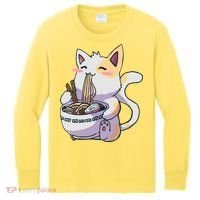 Anime Cat Eating Ramen Kids Long Sleeve Shirt thumb 0