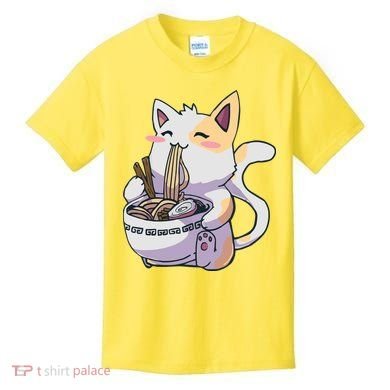 Anime Cat Eating Ramen Kids T-Shirt