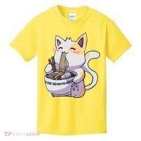 Anime Cat Eating Ramen Kids T-Shirt thumb 0