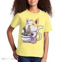 Anime Cat Eating Ramen Kids T-Shirt thumb 2