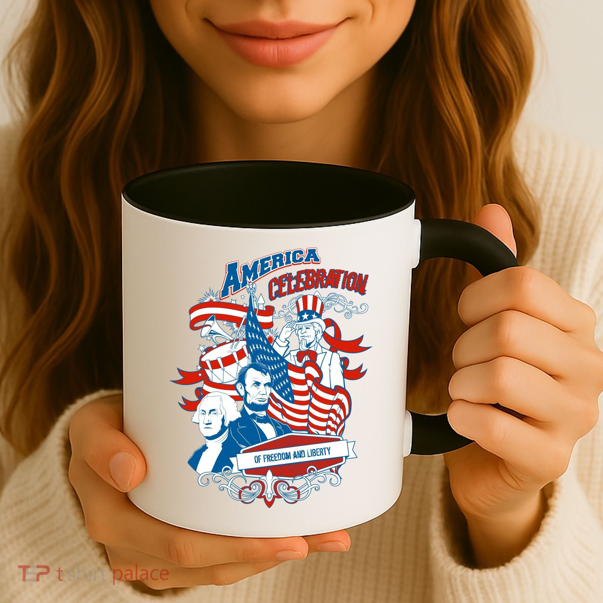 America Celebration Freedom Liberty Lincoln Washington Coffee Mug