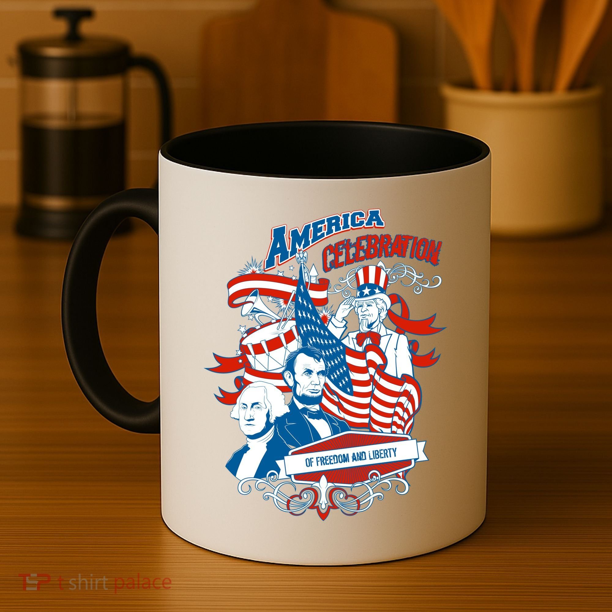 America Celebration Freedom Liberty Lincoln Washington Coffee Mug
