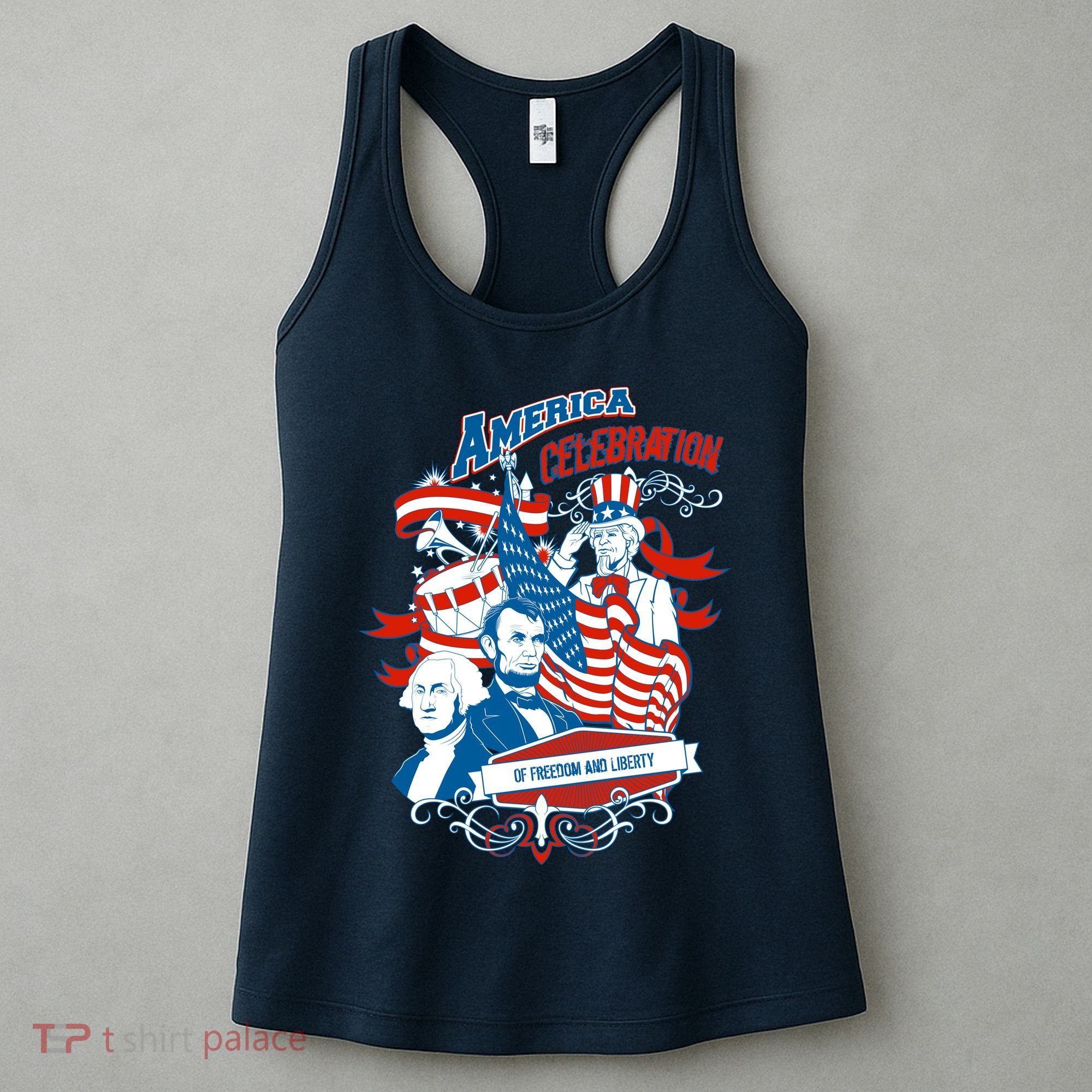 America Celebration Freedom Liberty Lincoln Washington Women's Tank Top
