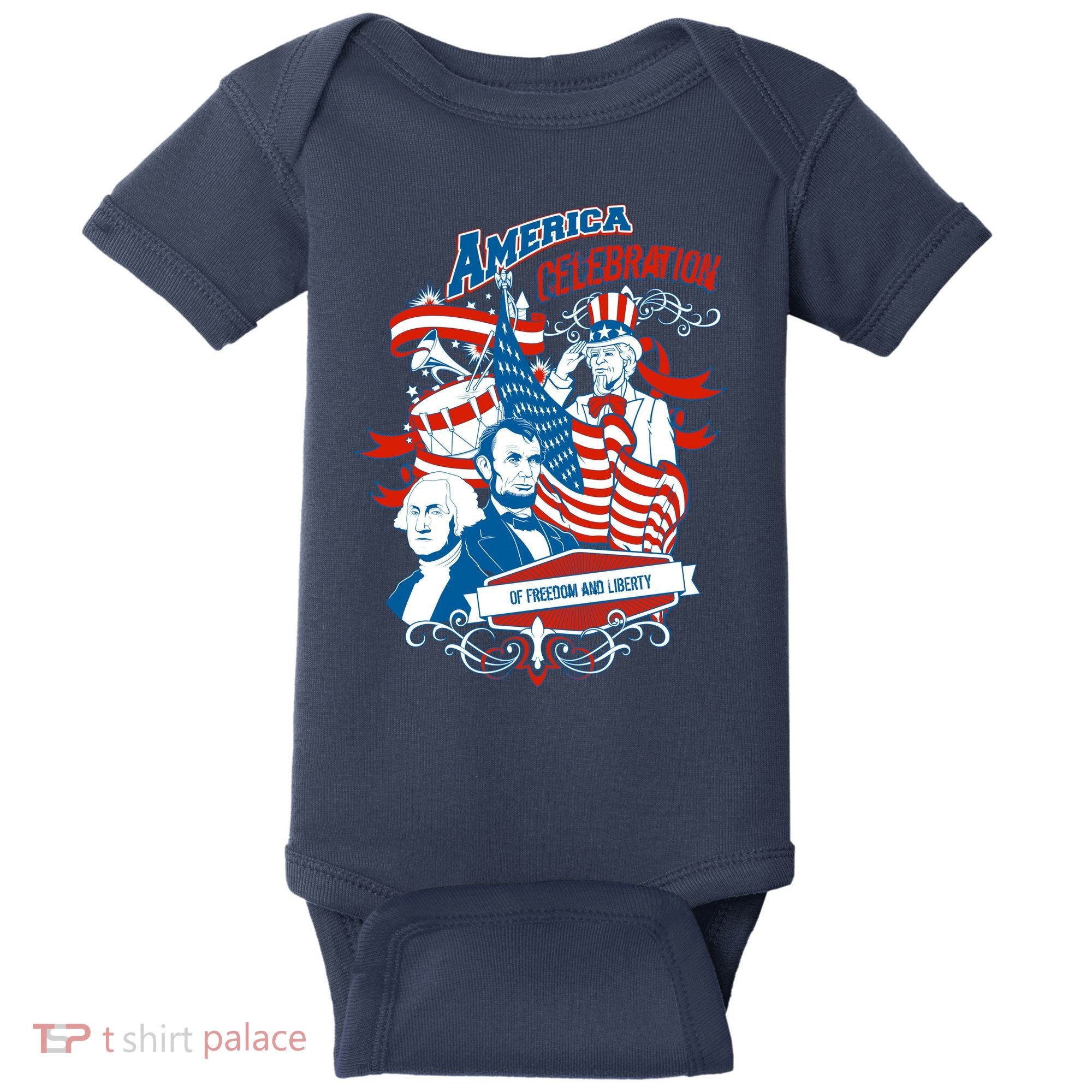 America Celebration Freedom Liberty Lincoln Washington Baby Bodysuit