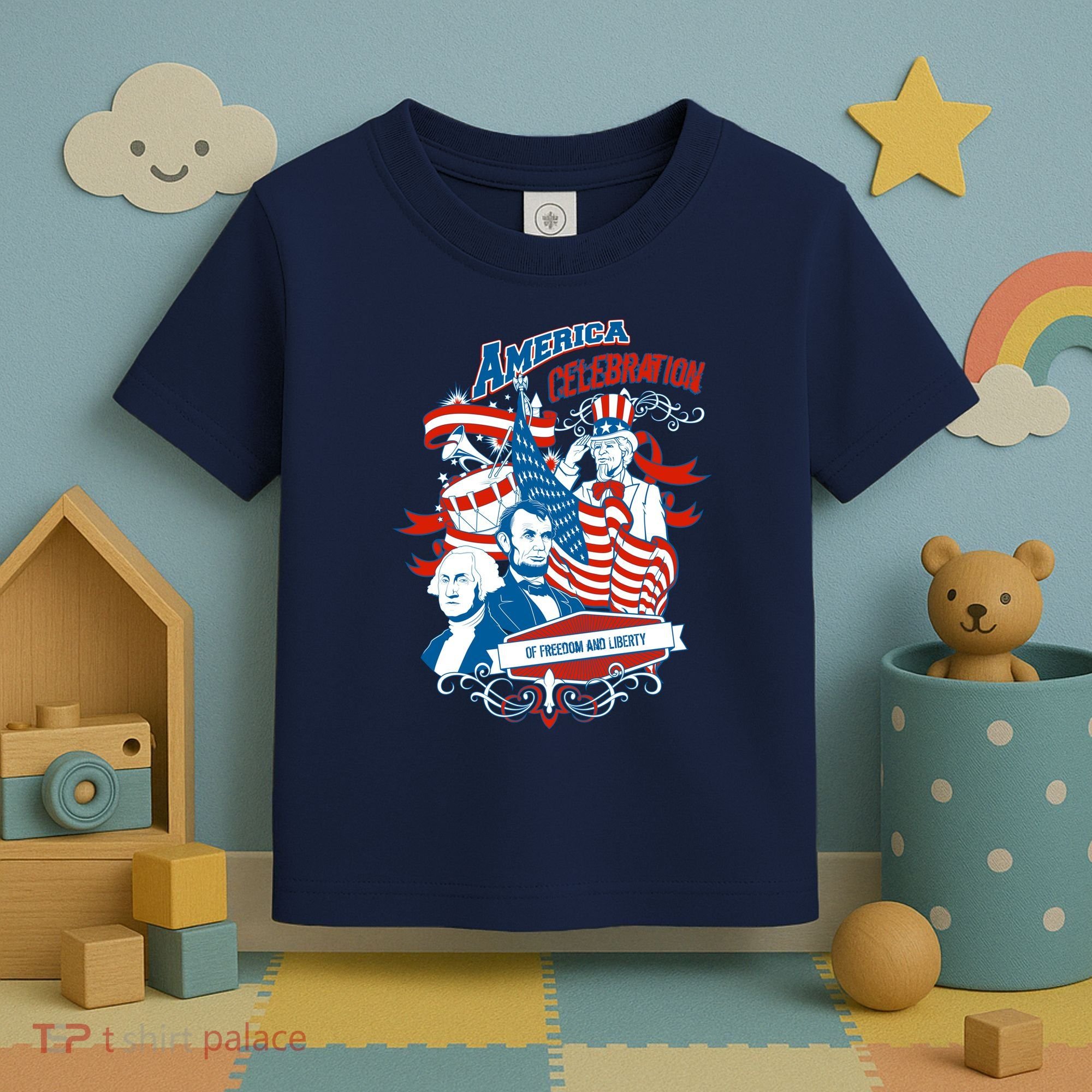 America Celebration Freedom Liberty Lincoln Washington Toddler T-Shirt