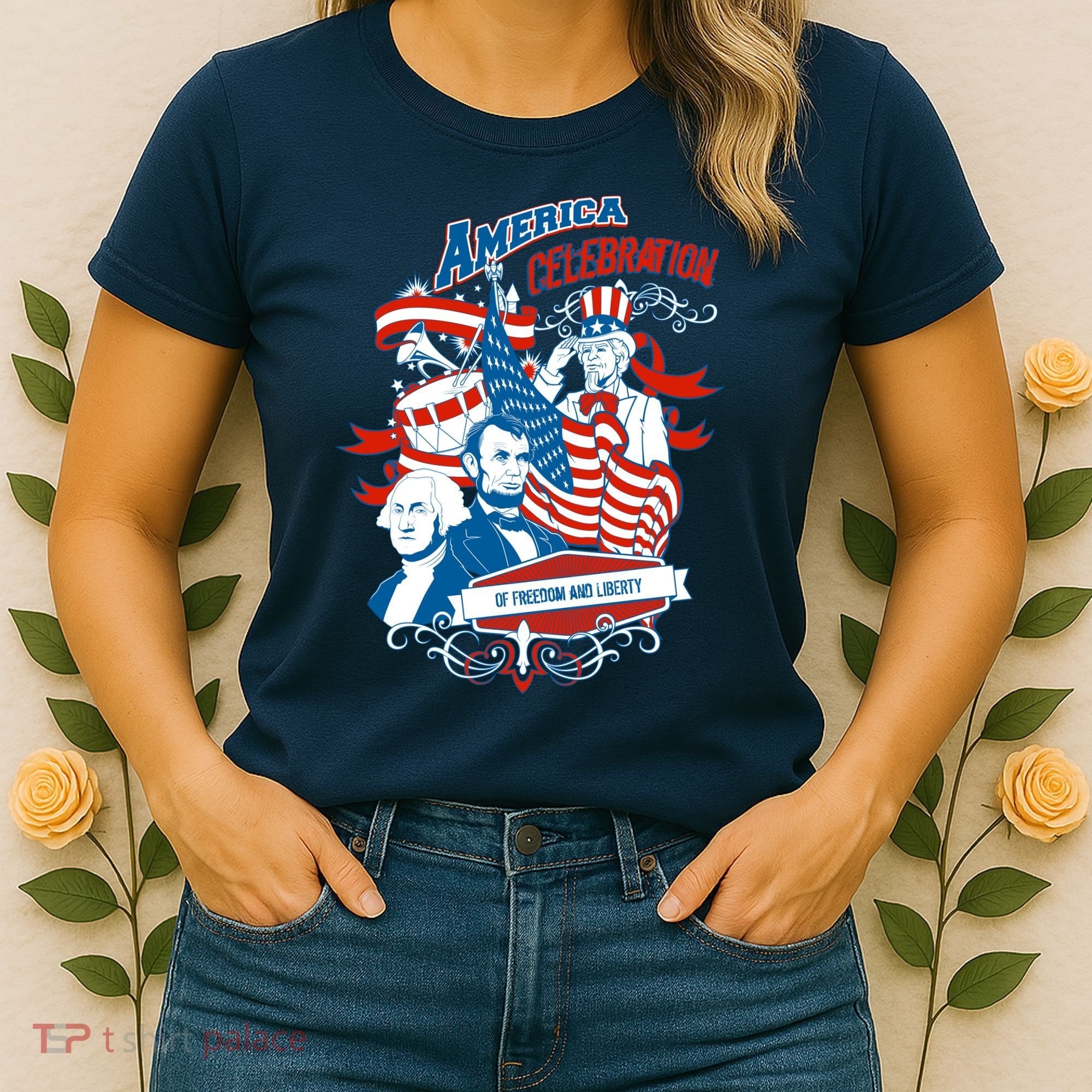 America Celebration Freedom Liberty Lincoln Washington Women's T-Shirt